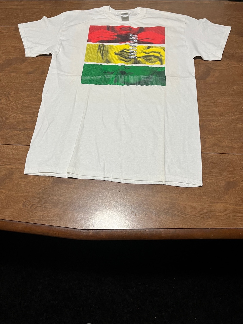 Gildan White Short Sleeve Tee with Red Yellow Green Graphic